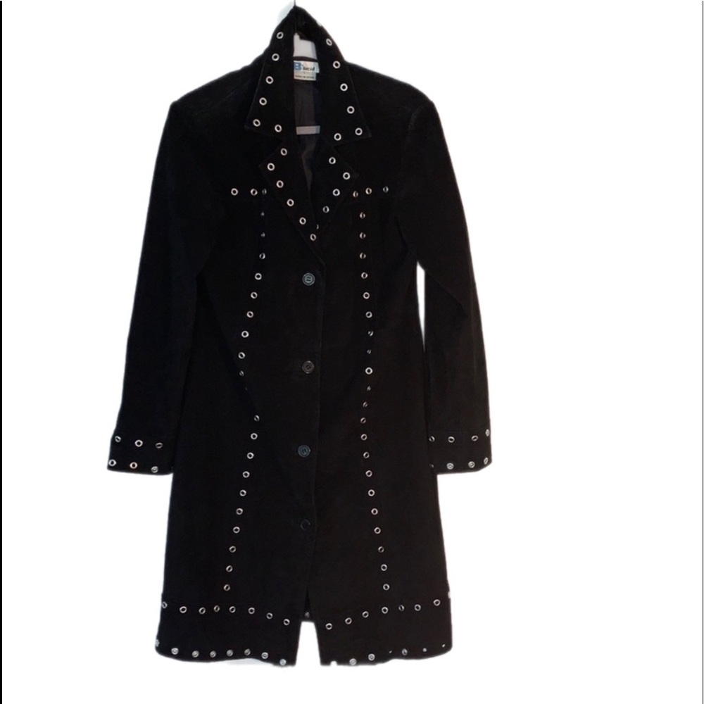 Black Lucid pig split suede mid length leather jacket size large.